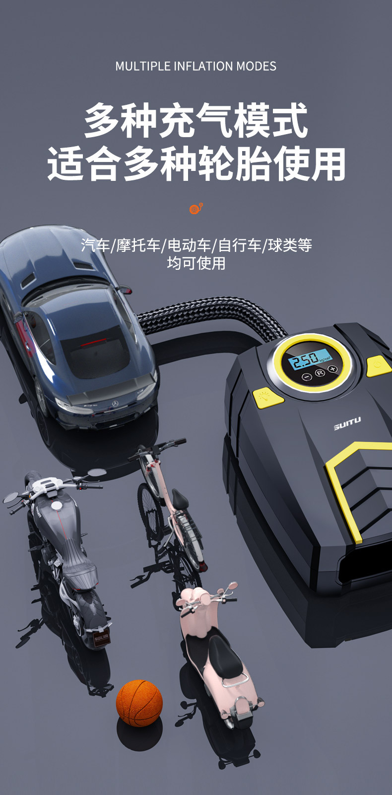 Car Air Pump, Portable Electric Tire Pump for Cars, Multifunctional 12V Air Pump, Car Air Pump