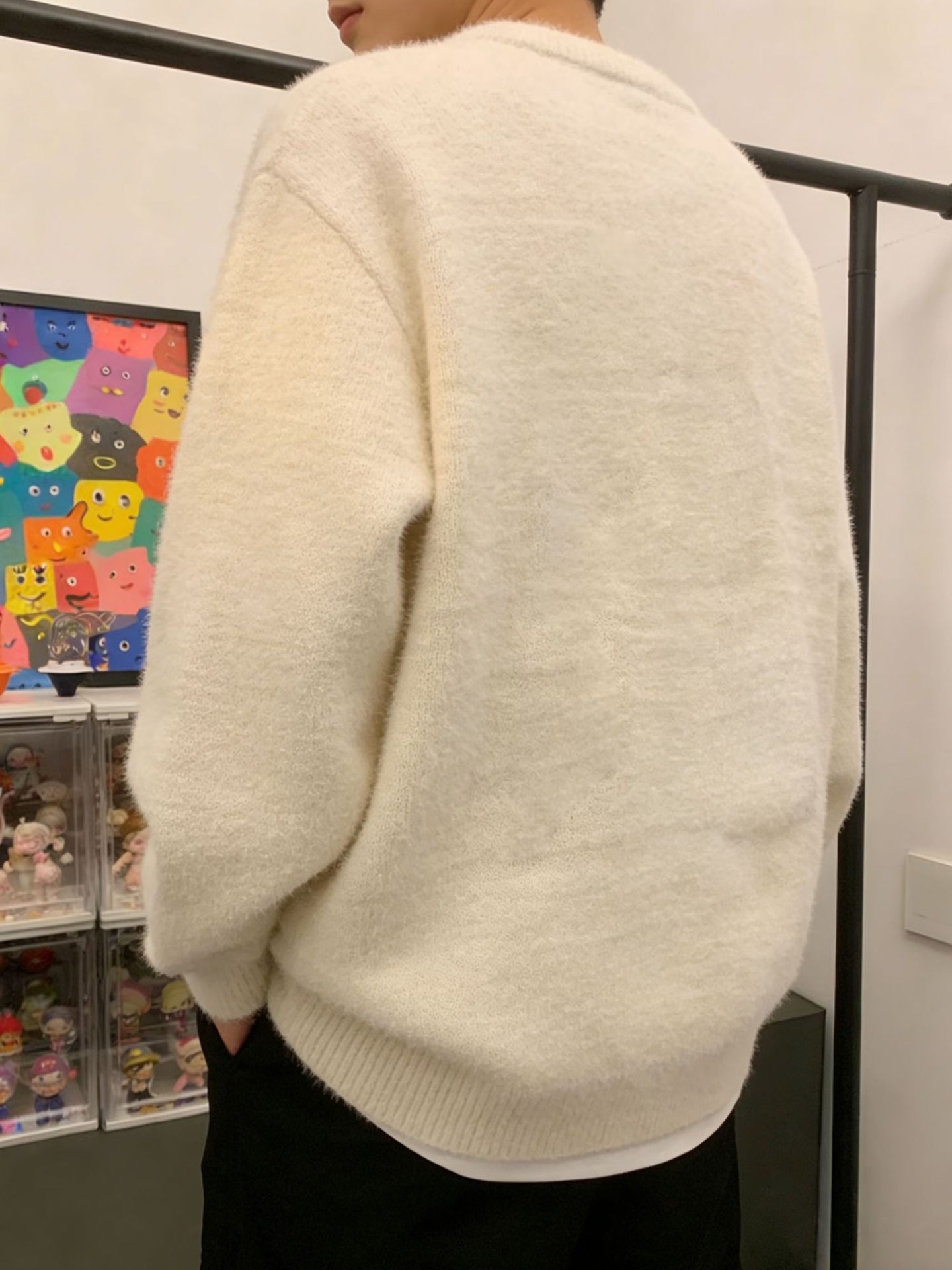 Herren Winter Mohair Pullover Mit Hunde Motiv Rundhals Strick_voghion.com