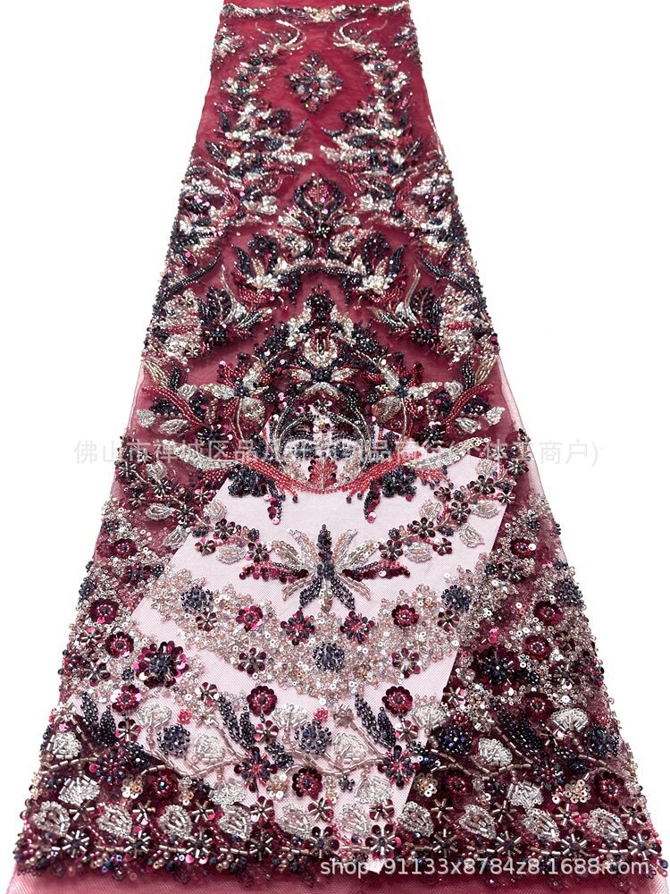 Fábrica directa de bordado de tubos de perlas vestido de boda vestido de noche vestido de moda tela de importación de tubos de perlas diapositivas