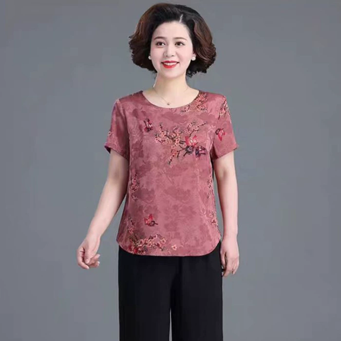 Silk summer clothing for mother, sleeves, summer set, with short sleeve, western style