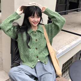 翻领新款秋冬山羊绒开衫女2025秋欧货粗线厚款麻花羊毛毛衣外套