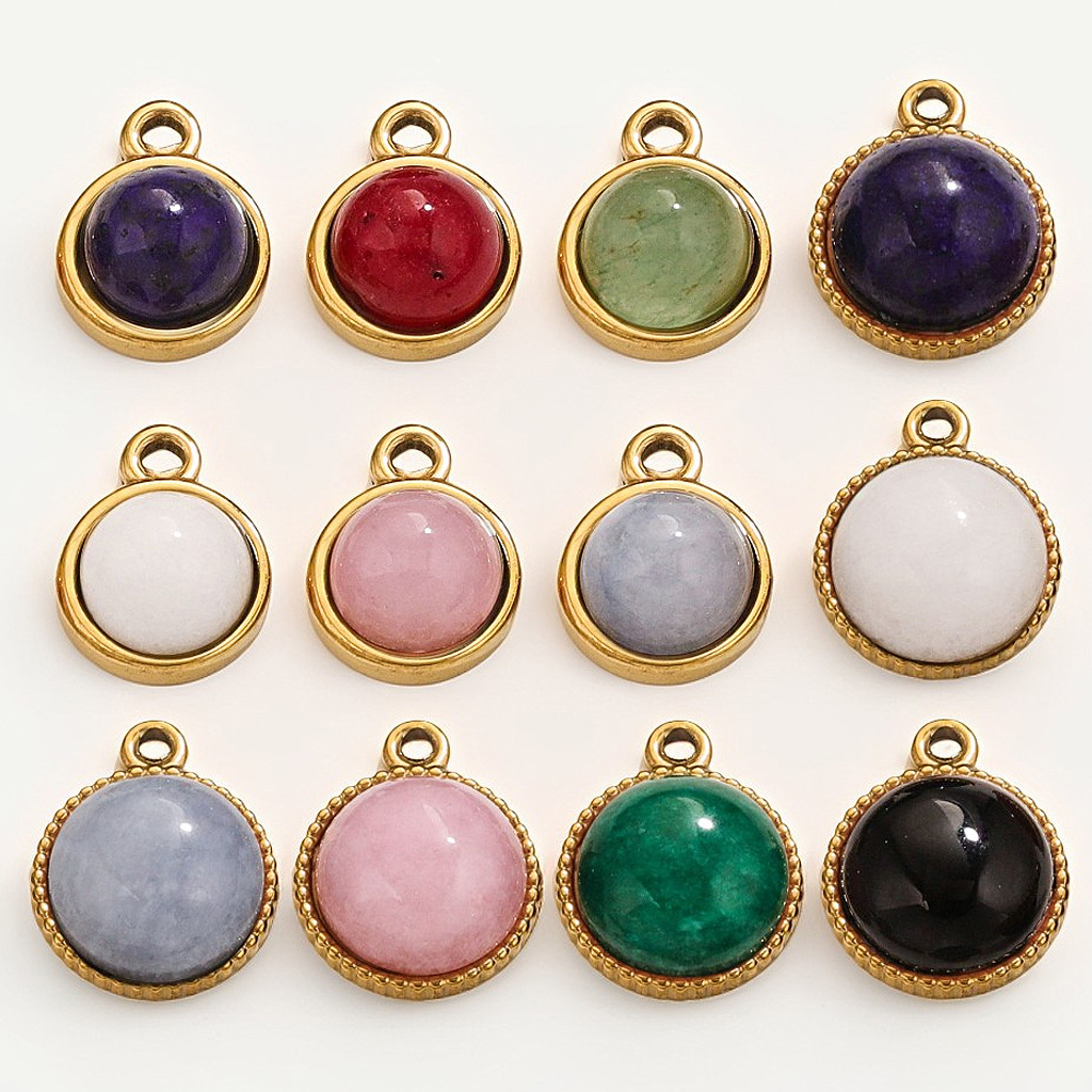 Acero inoxidable redondo adornado colgante de piedra natural DIY pendientes pulseras collares accesorios accesorios colgantes