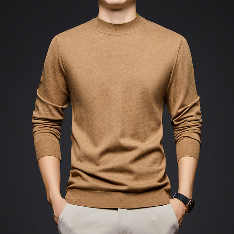 300g Half Turtleneck Knitwear 2025 Autumn and Winter Bottoming Shirt Middle-Aged Men's Thin Knitwear Long-Sleeved Dad Round Neck T-Shirt