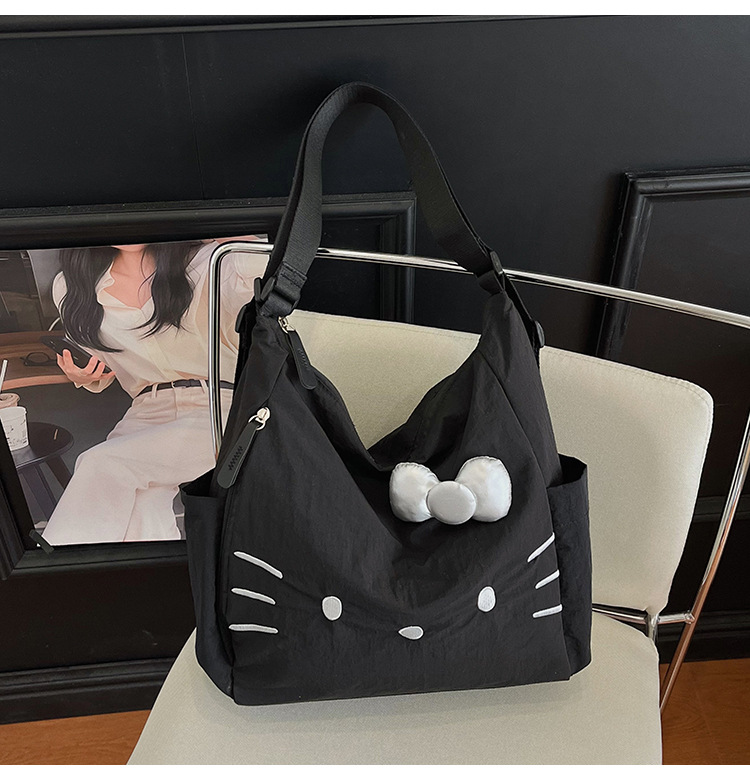 Cross-border Nylon Women's Bag 2026 New Style Large Capacity Cute Little Cat Single Shoulder Bag Bow Tote Bag Backpack