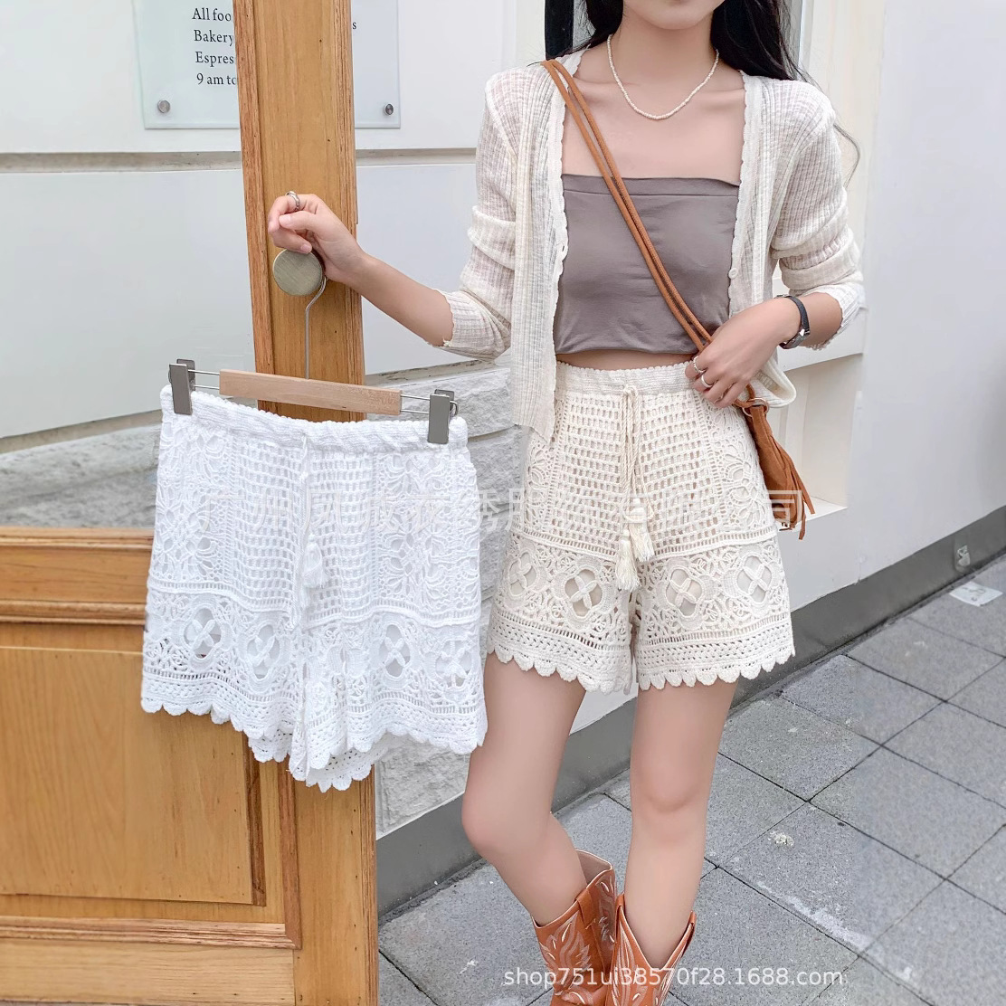 Winter Lace Embroidered Knitted Hollow Loose Shorts Anti-light Safety Pants Women's Outer Wear Shorts New Arrival Triple Pants