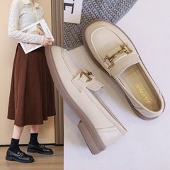 软皮乐福鞋女2025秋季新款妈妈鞋厚底一脚蹬单鞋百搭英伦风小皮鞋