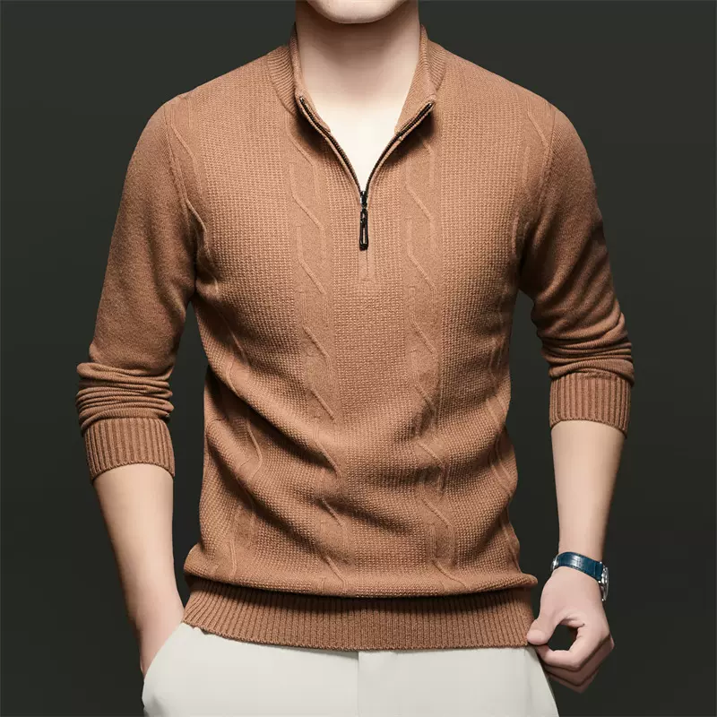 羊毛衫男100%纯羊毛羊毛400克重磅男士秋冬新款半拉链套头羊毛衫