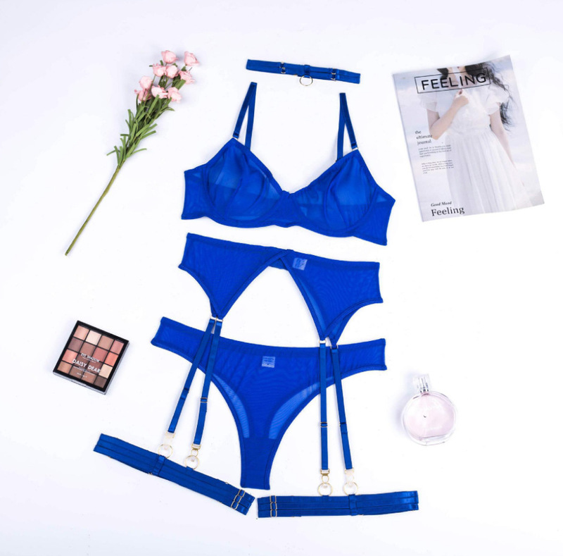 Europe and the United States cross-border ultra-thin big chest small sexy underwear women's perspective temptation tulle bra set triangle cup bra Europe and the United States cross-border ultra-thin big chest small sexy underwear women's perspective temptation tulle bra set triangle cup bra
