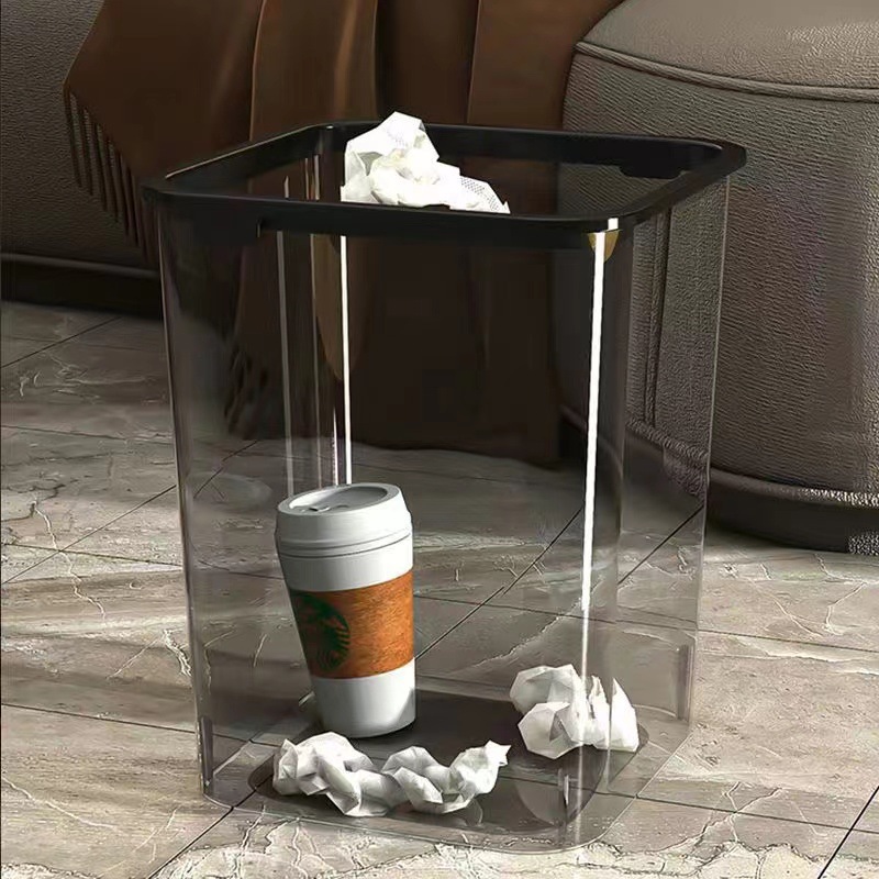 Kitchen Square Trash Can Household High-looking Bedroom Living Room Bathroom Transparent Toilet Paper Basket Large Capacity