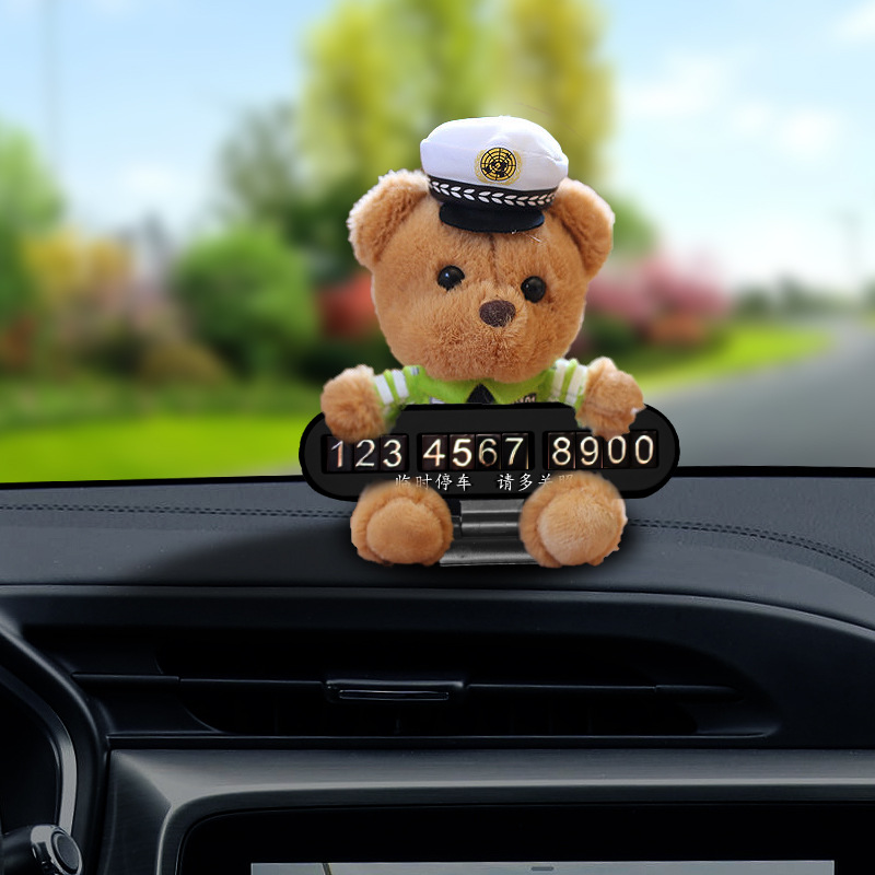 Lindo y divertido policía de tráfico de dibujos animados oso policía conejito pequeño número de estacionamiento temporal placa decoración del automóvil suministros del automóvil