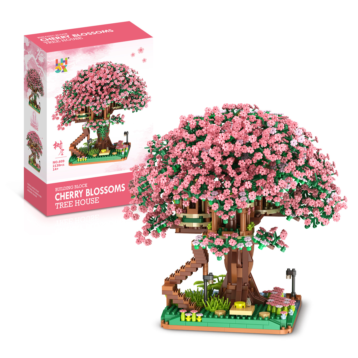 Casa de Árbol de Sakura 609, Bloques de Construcción de Micro Diamantes de Partículas Pequeñas, Juguete Educativo de Ensamblaje de Flores, Regalo para Niñas, Venta al por Mayor Transfronteriza