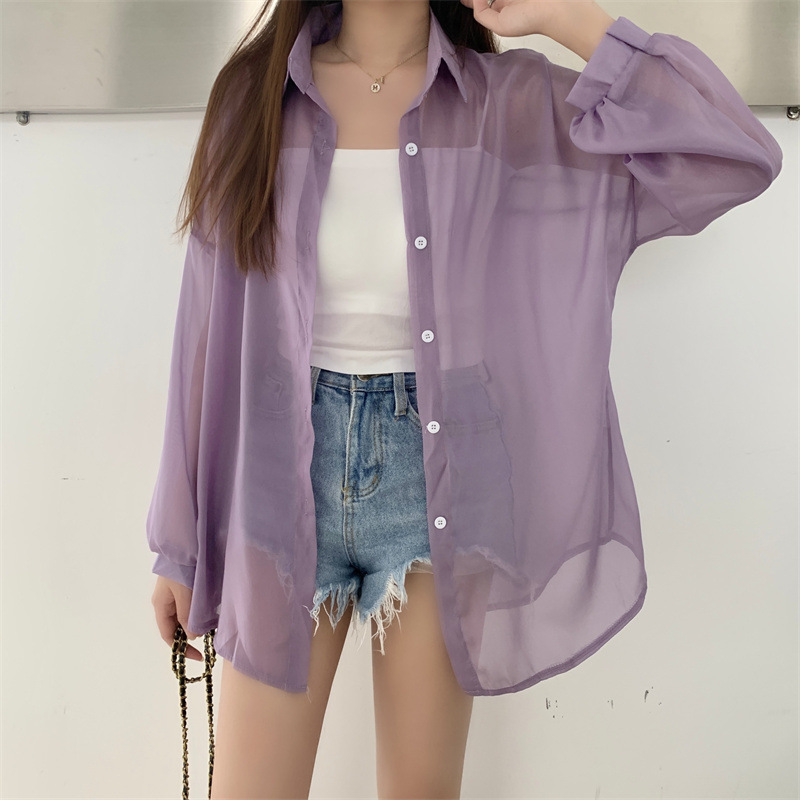 112g Weight Long Sleeve Sleeve Length Single Breasted Placket Type Shirtsleeve Sleeve Type Polyester, Chiffon Fabric Type Regular Top Length Cardigan Tops Type Holiday Occasion Shirt Collar Neckline Loose Fit Type Solid Color Pattern Summer, Spring Season Women's Gender Casual Style Wholesale Women's Casual Solid Color Long Sleeve Blouses 24