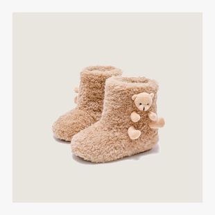 Children's Korean Style Furry Boots, Girls' Cute Bear Cotton Boots, Boys' Warm Snow Boots, Baby Soft Sole Fleece-Lined Short Boots