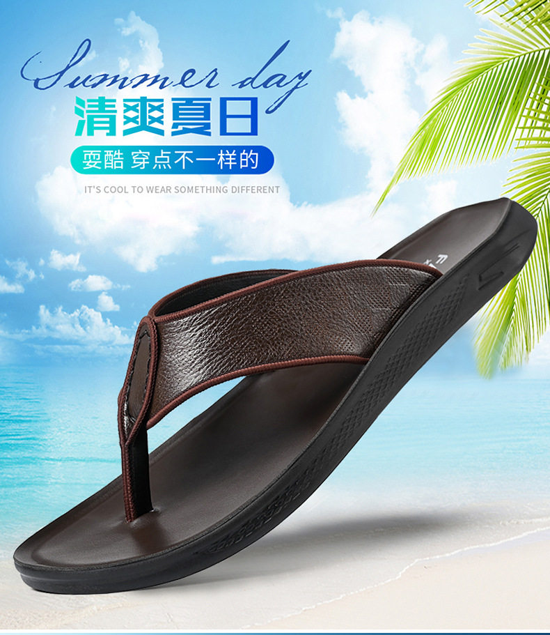 Dép xỏ ngón nam da bò lớp đầu chống trượt, phong cách casual đi ngoài trời — XQ2266 màu nâu, XQ2266 màu đen chi tiết 2