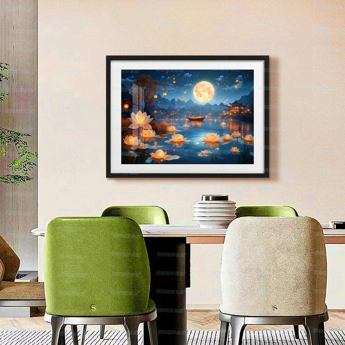 [Tela de algodón importada] Mona Lisa Royal Punto de cruz Noche estrellada Linterna de loto Tour con luna Nueva sala de estar Bordado hecho a mano image 4