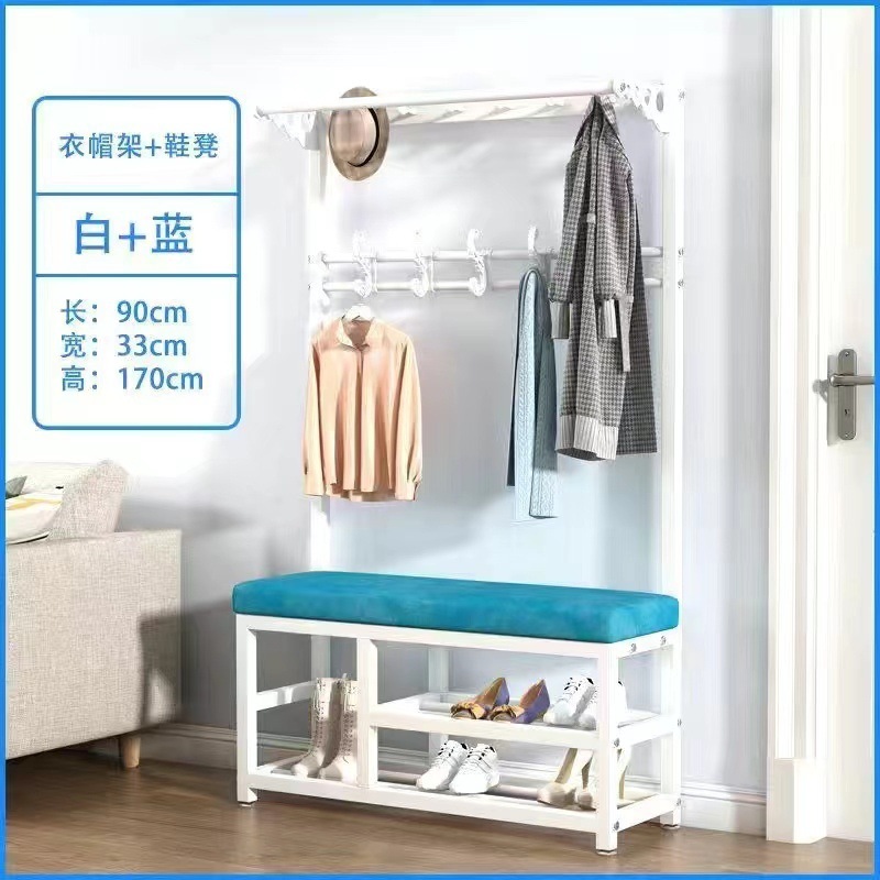 업그레이드 된 흰색 랙 파란색 표면 90CM (행거 + 신발 의자)