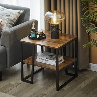 American Style Retro Style Double-Layer Coffee Table Household Square Small Coffee Table Small Apartment Sofa Steel Wooden Side Table Coffee Table