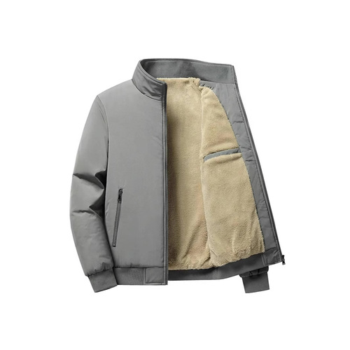 Men's Winter Casual Fleece Lined Thick Jacket, Stand Collar Cotton Padded Oversized Outerwear for Men, Straight Hem