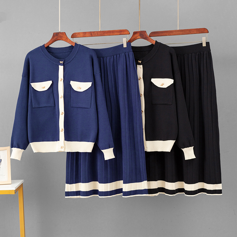 Women's Knitted Two Piece Cardigan And A-line Skirt Set Casual_voghion.com