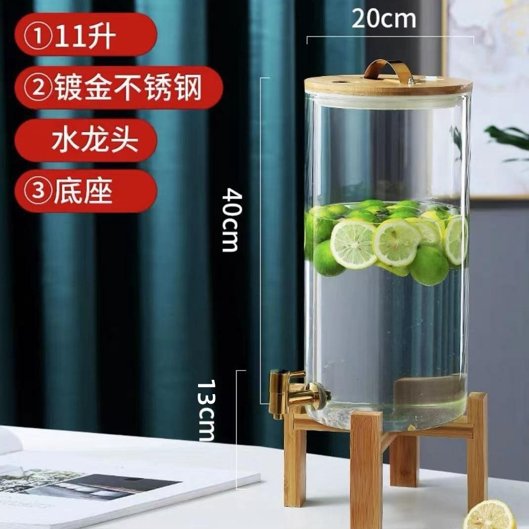 Jugo de vidrio puede beber cubo con grifo comercial limón jugo cubo gran capacidad sellada enzima cubo jugo trípode