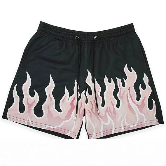 Cross-Border American-Style Basketball Shorts with 3D Flame Print Trendy Pattern, Breathable Men's Sports Shorts, Amazon Hot Seller