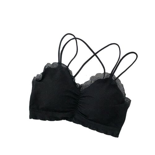 Women's Student Style Underwire Bra with Lace, No Underwire, Push-Up, Non-Slip Straps, Bralette Backless Tank Top
