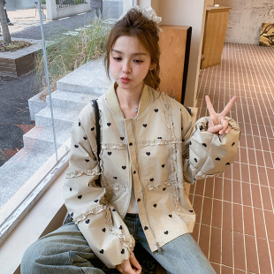 Ear-rimmed Love Baseball Suit Coat Women's Spring 2025 New Korean-style Loose Short Jacket Top