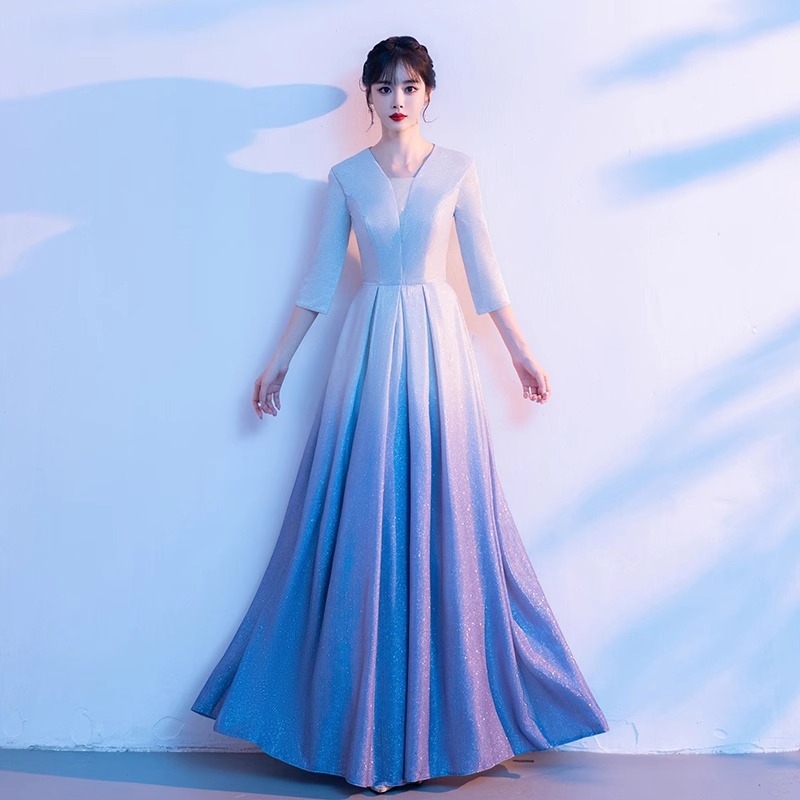 Big Choir New Gradient Performance Suit Evening Dress Slim Long Art Test Vocal Competition Host Performance Suit