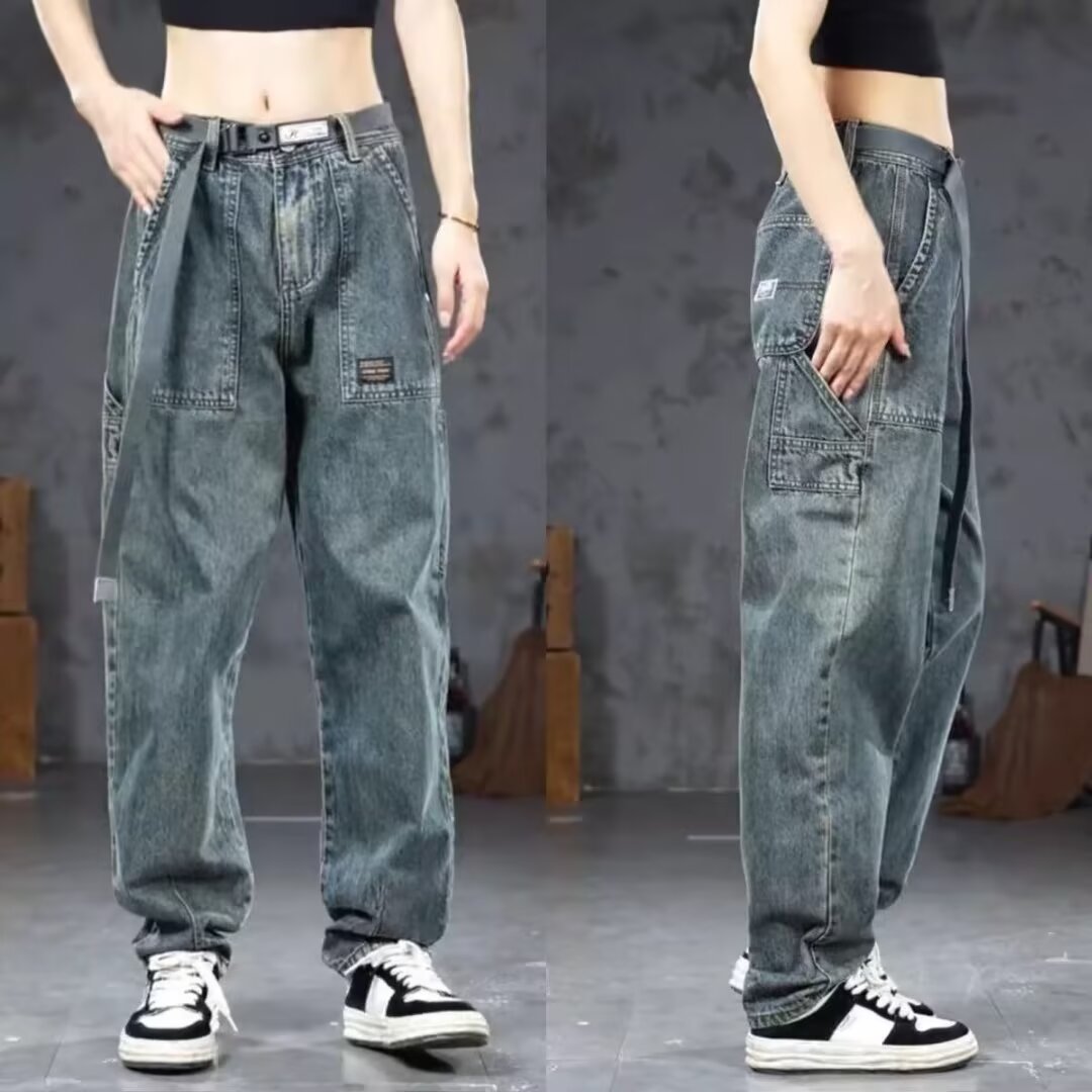 2024 nuevos pantalones vaqueros de moda japoneses de verano para hombres nuevos pantalones rectos de la marca de moda americana pantalones casuales sueltos