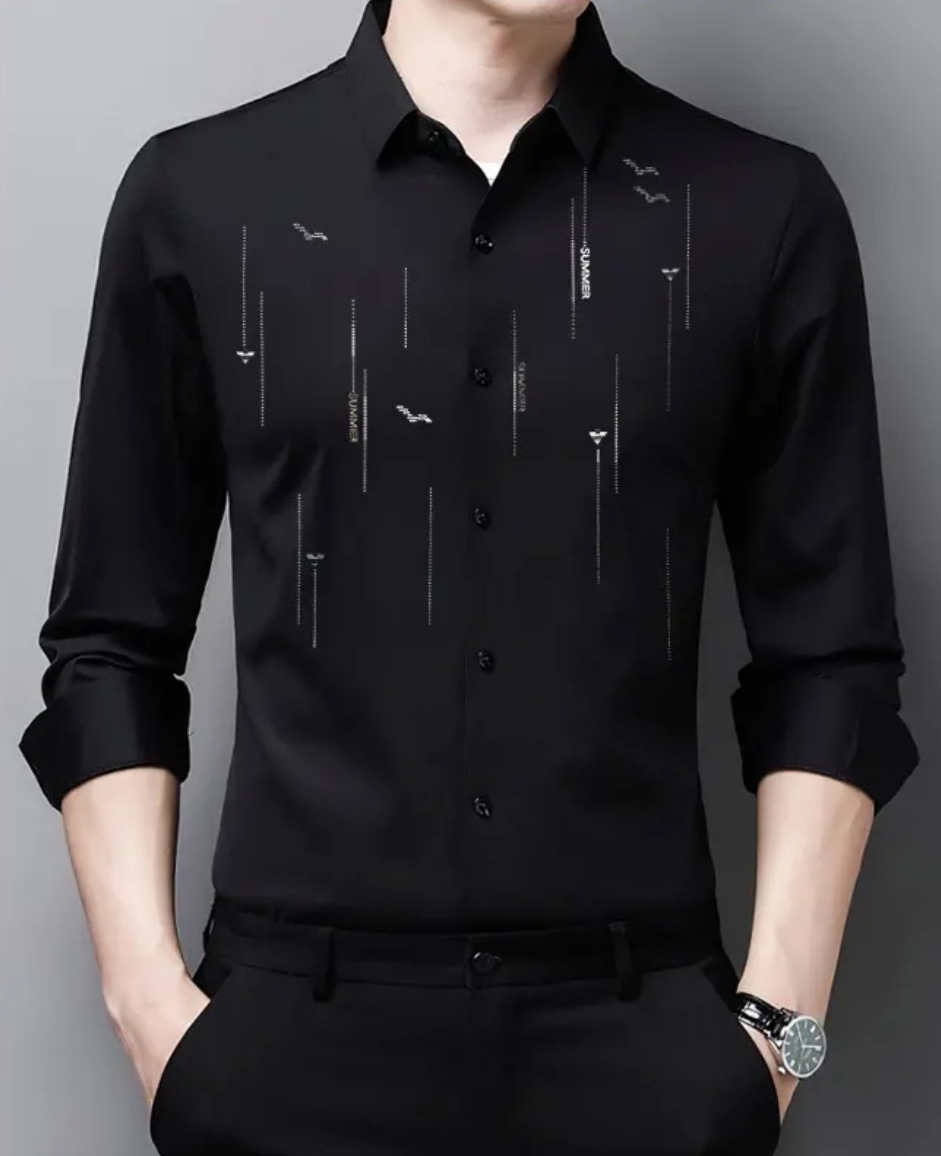 Otoño de los nuevos hombres camisa de manga larga camisa de negocios ropa de papá anti-arrugas de planchado libre de alta elasticidad de una sola pieza de entrega