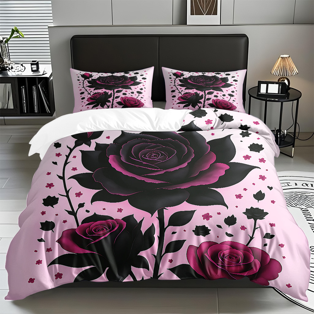 TEMU / JIT multivariado rosa digital impresión set edredón suave piel transpirable fábrica de origen textil