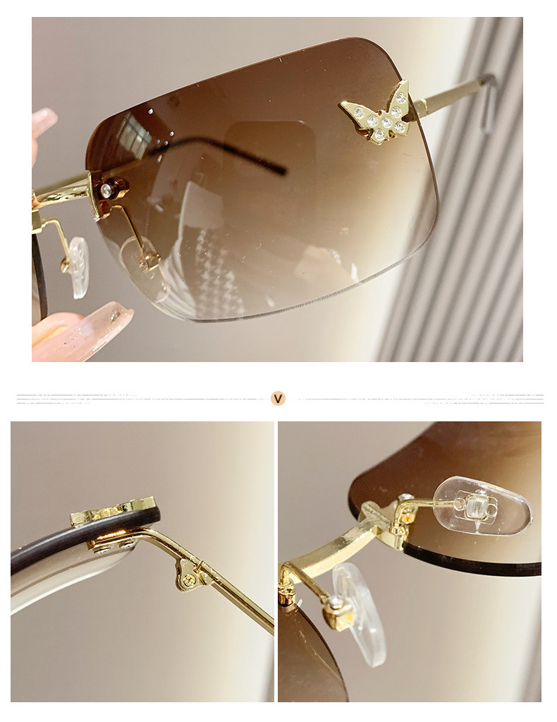 Elegant Simple Style Gradient Color Butterfly Pc Square Diamond Frameless Women's Sunglasses display picture 2