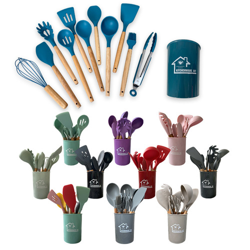 Silicone spatula and spoon 12-piece set non-stick silicone spatula household high temperature resistant silicone kitchenware set wholesale