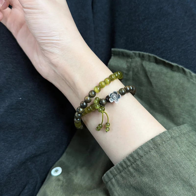 Chao Mu Sheng Hua Chinese-style olive green bracelet, niche cat-eye vintage, flattering and versatile, gift bracelet for couples Chao Mu Sheng Hua Chinese-style olive green bracelet, niche cat-eye vintage, flattering and versatile, gift bracelet for couples