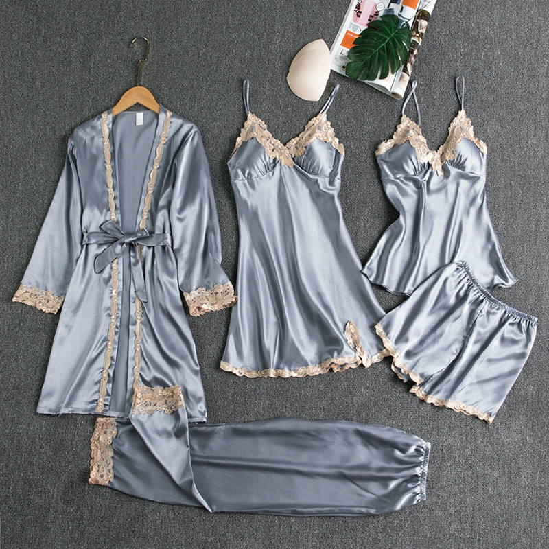 Silk Sexy Pajama Set for Women — Demi‑season Thin Long‑Sleeve Robe & Sleepwear, Multi‑piece