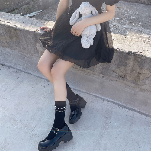 Personalized cool Japanese style dark punk style pearl chain cross JK socks combed cotton half calf socks mid-tube