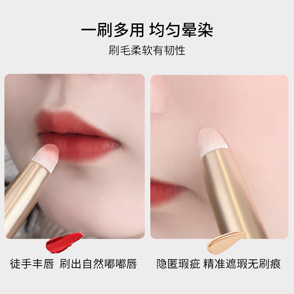 Cepillo de labios de cabeza redonda cabeza doble portátil con tapa cepillo de lápiz labial a prueba de polvo herramientas de belleza manchas de labios corrector cepillo de maquillaje especial