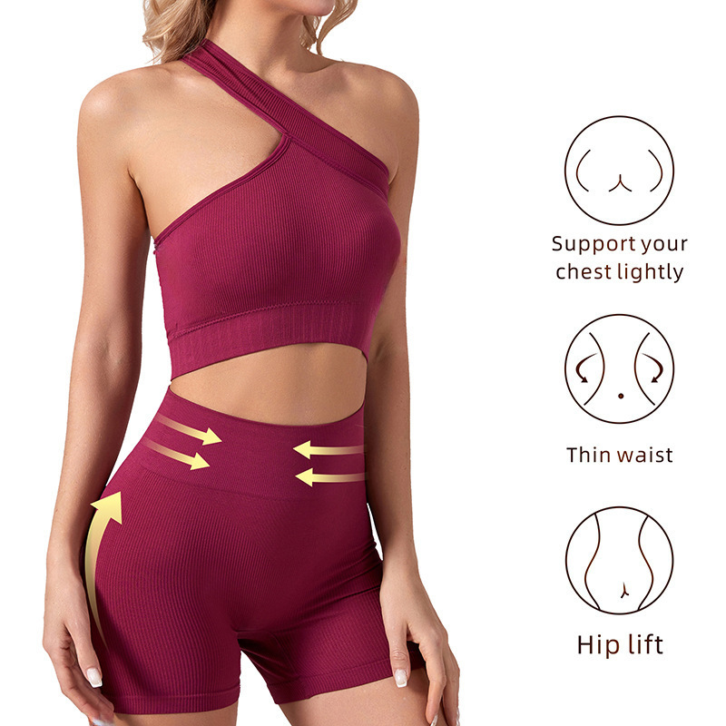 New Sports Vest Women's High Strength Shockproof Underwear Belly-lifting Shorts Split Fitness Yoga suit_voghion.com