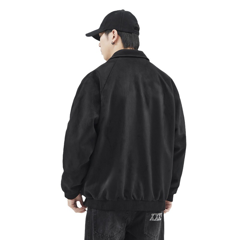 Veste de baseball à revers en fourrure de cerf vert gris pour hommes, ample, tendance automne et hiver, 380 g, américaine_voghion.com