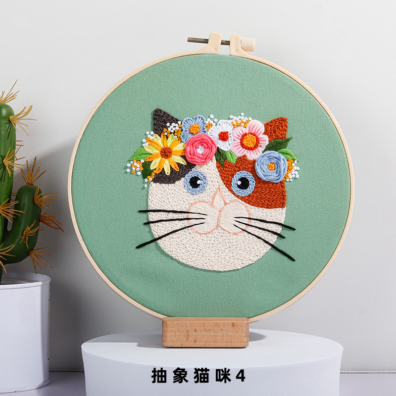 Nuevo original DIY bordado hecho a mano paquete de material abstracto europeo gato animal costura traje fábrica para inglés