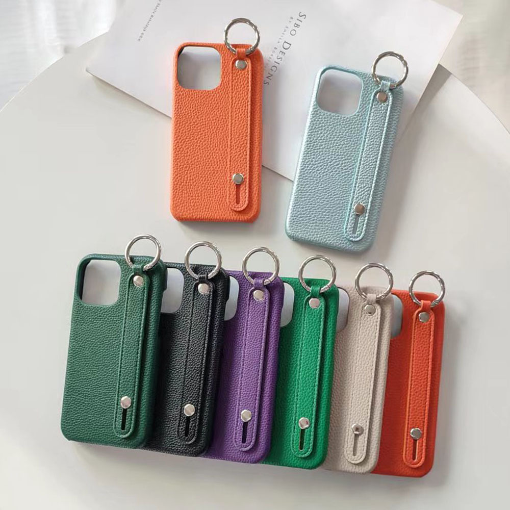 New Lychee Texture Suitable for 17Promax Apple Phone Case with Wrist Ring Stand Pc Phone Case Anti-Slip