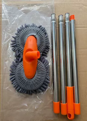 Car cleaning tools Rotating Brush Head, Detailed - double-headed-4-section-interlocking-pole-non-extendable-orange