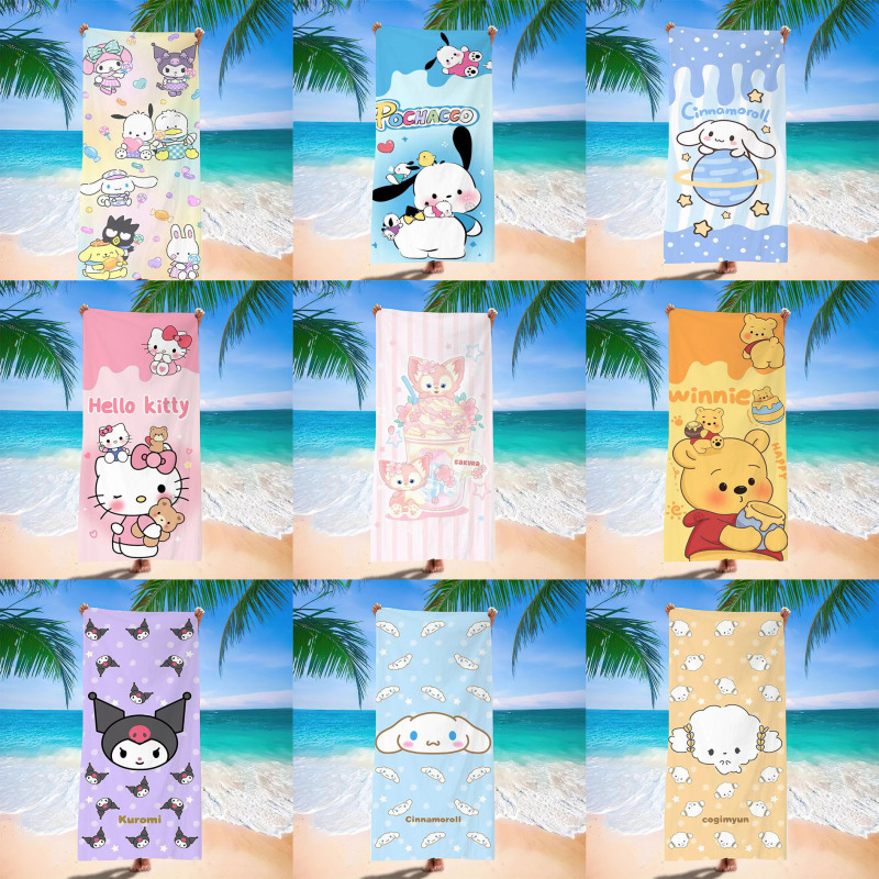 Cute Cartoon Print Comfortable Super Absorbent Breathable Beach Towel Double-Sided Fleece Outdoor Sports Decorative Towel Bath Towel