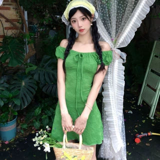 立体提花肌理泡泡袖连体裙式保守游泳衣女学生遮肉显瘦泡温泉度假