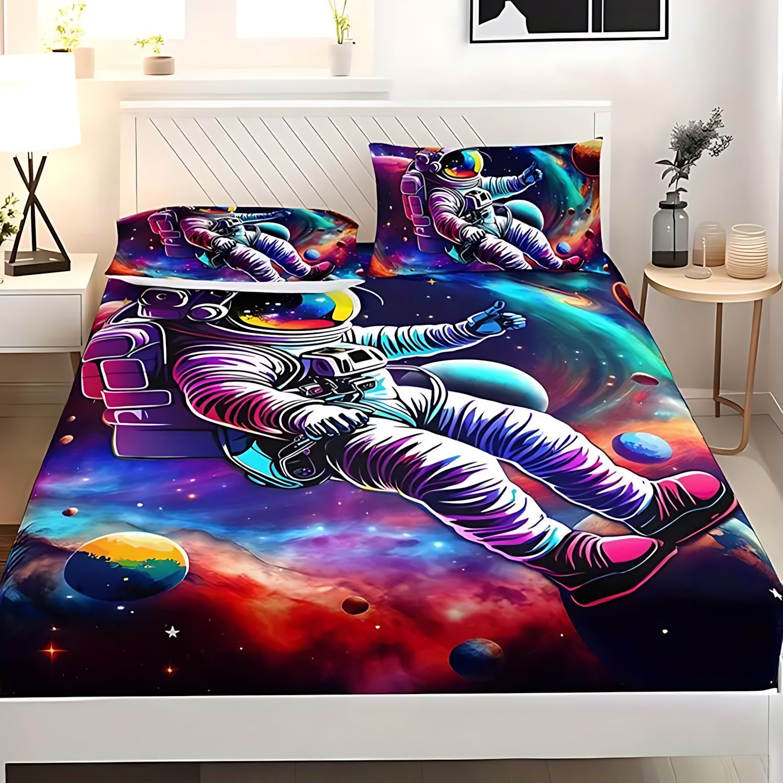 TEMU / JIT comercio exterior transfronterizo dibujos animados astronautas 3D impresión digital cama cama almohada kit para dibujar
