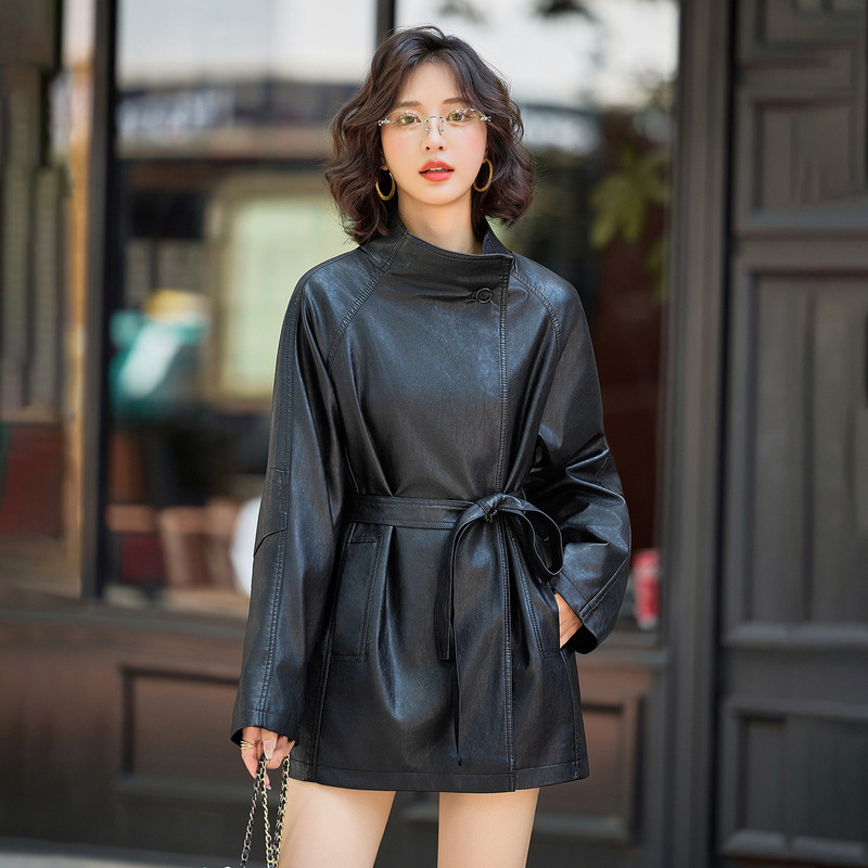2025 Winter Clothing Haining Genuine Leather Windbreaker Women's Mid-Length Waist-Cinching Goatskin High-End Velvet Full Leather Coat Trendy