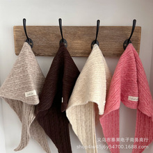 韩版ins风 洋气纯色小标针织三角巾男女童宝宝冬季保暖凹造围巾潮