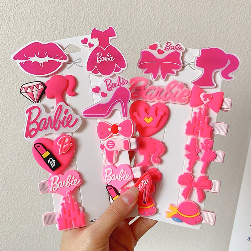 New Children's Barbie Hairpin Girl Cartoon Rose Red Hairpin Little Girl's Side Bangs Cute Broken Hair Headwear