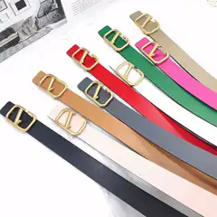 Trendy Women's Belt with Large V Letter Buckle Genuine Leather Belt Decorative Waist Belt for Suit Dress Jeans Versatile