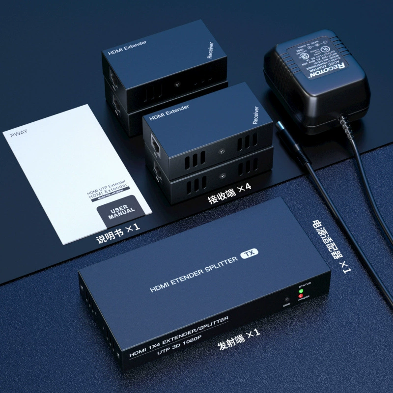 Расширитель HDMI Pd41X4 на 60 м, распределитель один к четырём, питание от одного источника, сетевой кабель к
